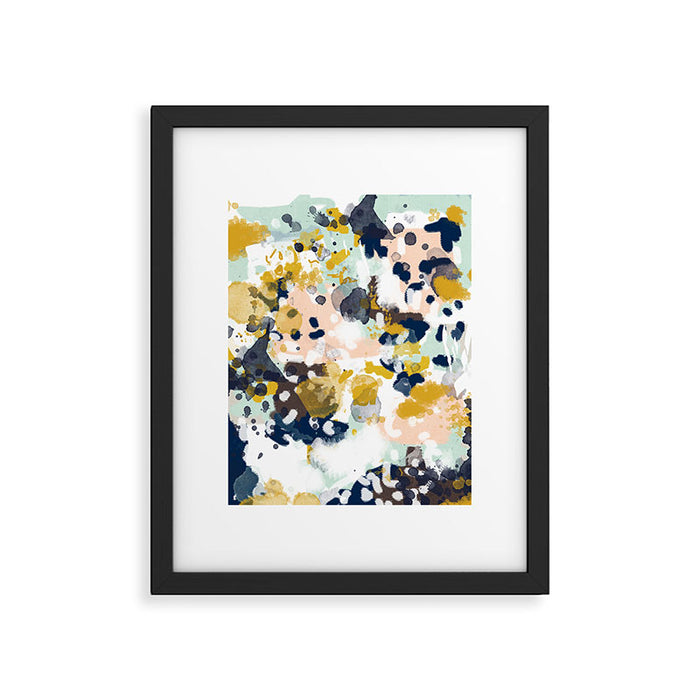 Sloane - Abstract painting in modern fresh colors navy, mint, blush, cream, white, and gold Framed Art Print Gallery Image 1