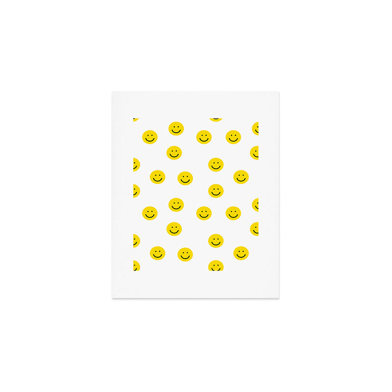 Smiley faces white yellow happy simple smiley pattern smile face kids nursery boys girls decor Art Print Gallery Image 1