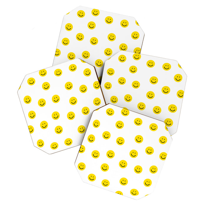 Smiley faces white yellow happy simple smiley pattern smile face kids nursery boys girls decor Coaster Gallery Image 1
