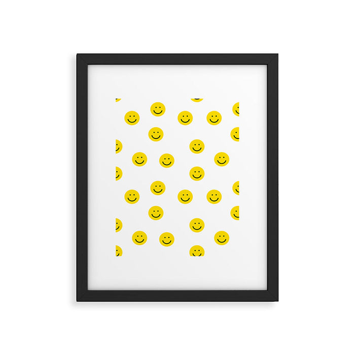 Smiley faces white yellow happy simple smiley pattern smile face kids nursery boys girls decor Framed Art Print Gallery Image 1
