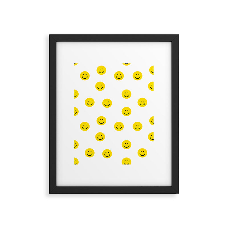 Smiley faces white yellow happy simple smiley pattern smile face kids nursery boys girls decor Framed Art Print Gallery Image 6
