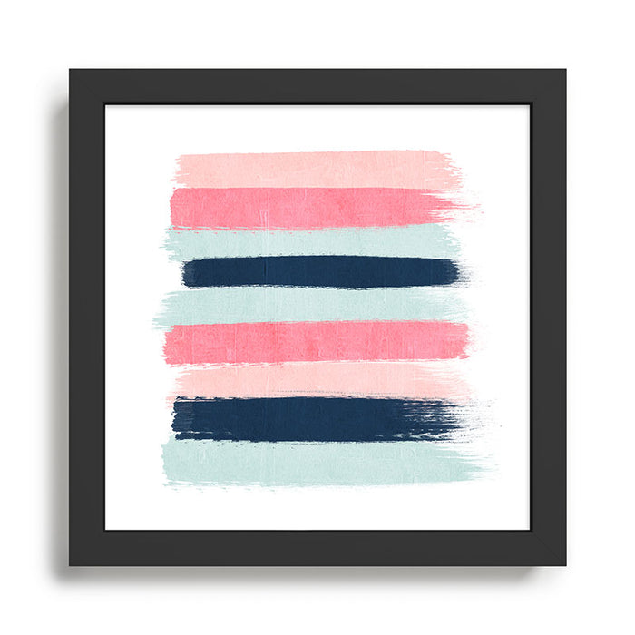 Striped painted coral mint navy pink pattern stripes minimalist Framed Art Print Gallery Image 1