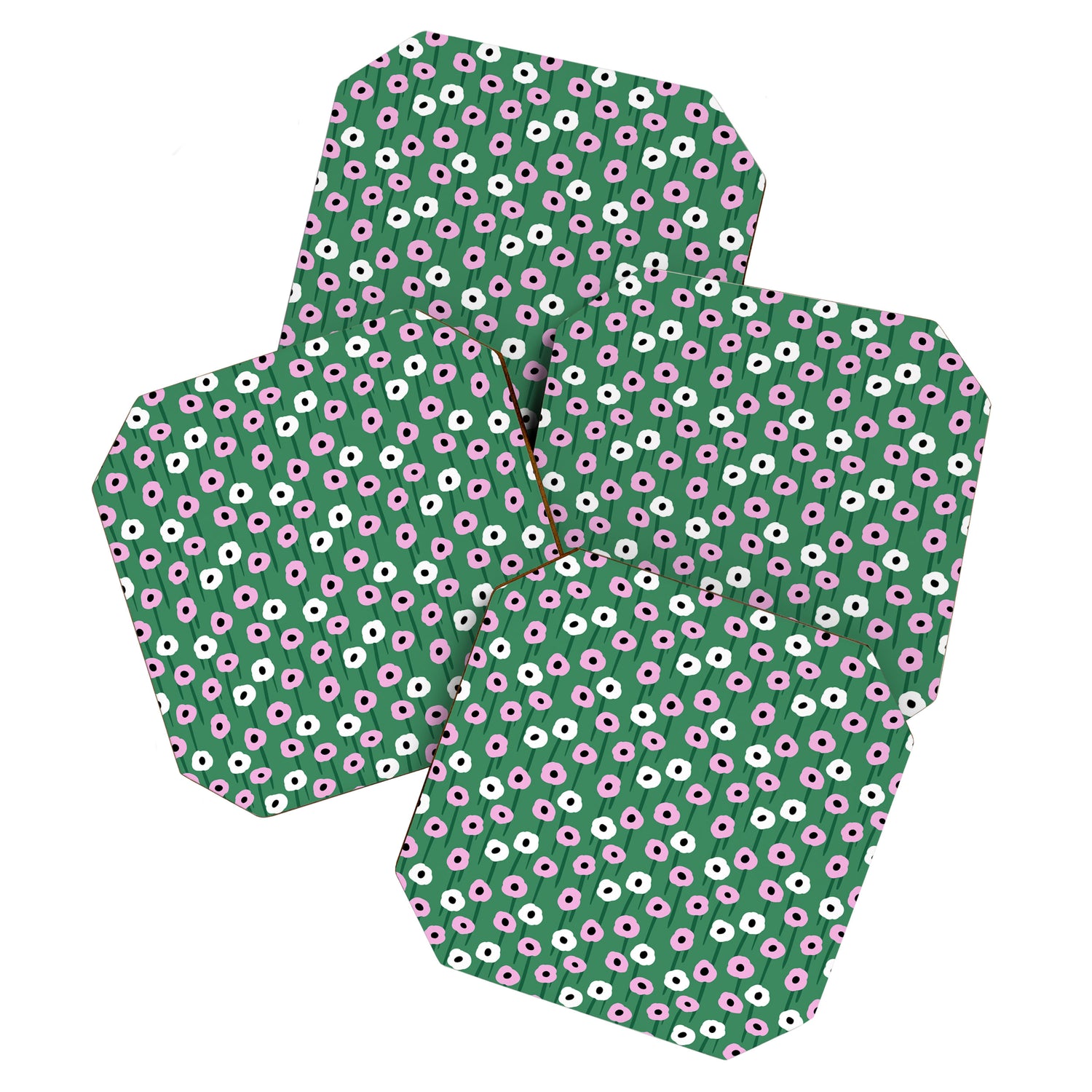 Abstract Poppies Pink & Green Coaster Gallery Image 1