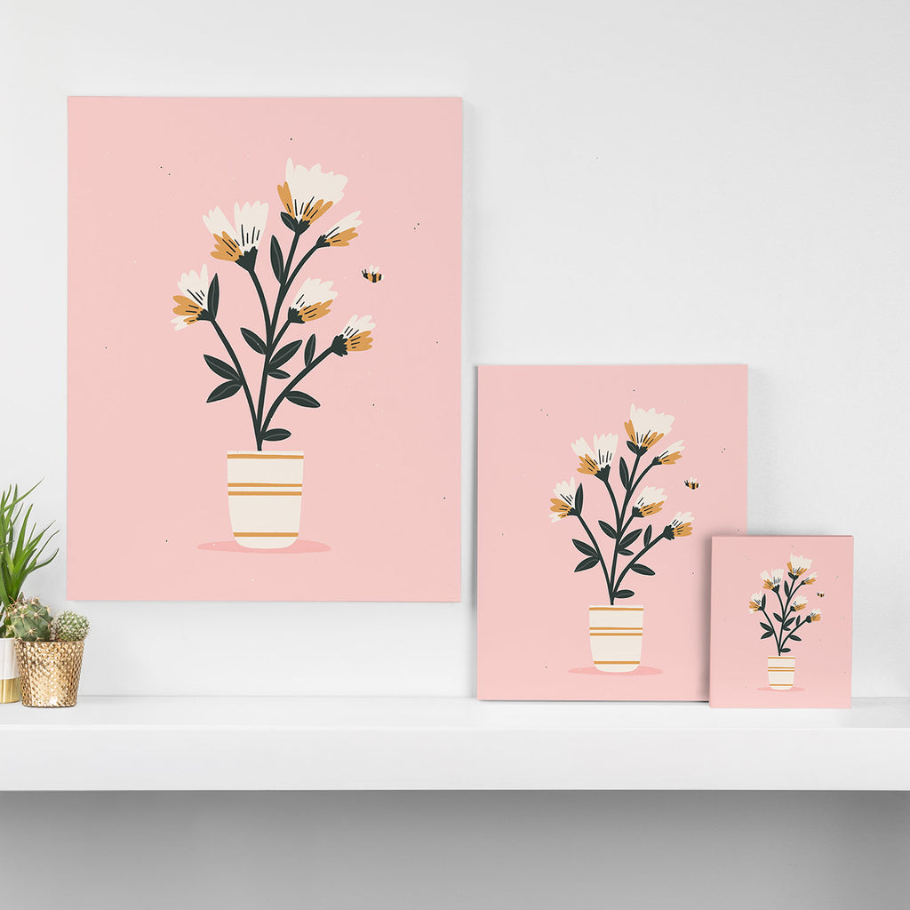 Bumble Bee Flowers Pink Canvas Print Gallery Image 3