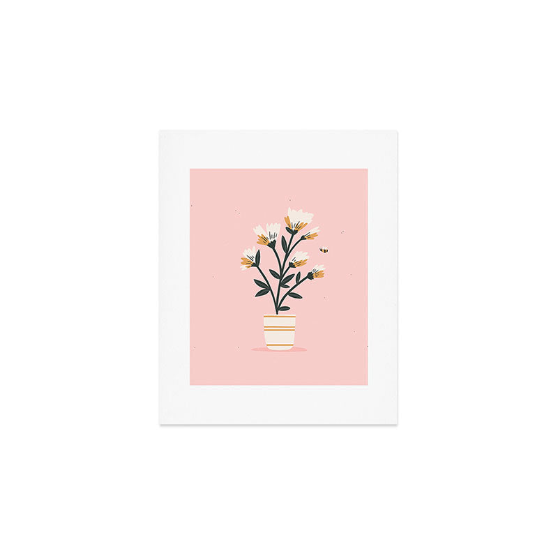 Bumble Bee Flowers Pink Art Print Gallery Image 1