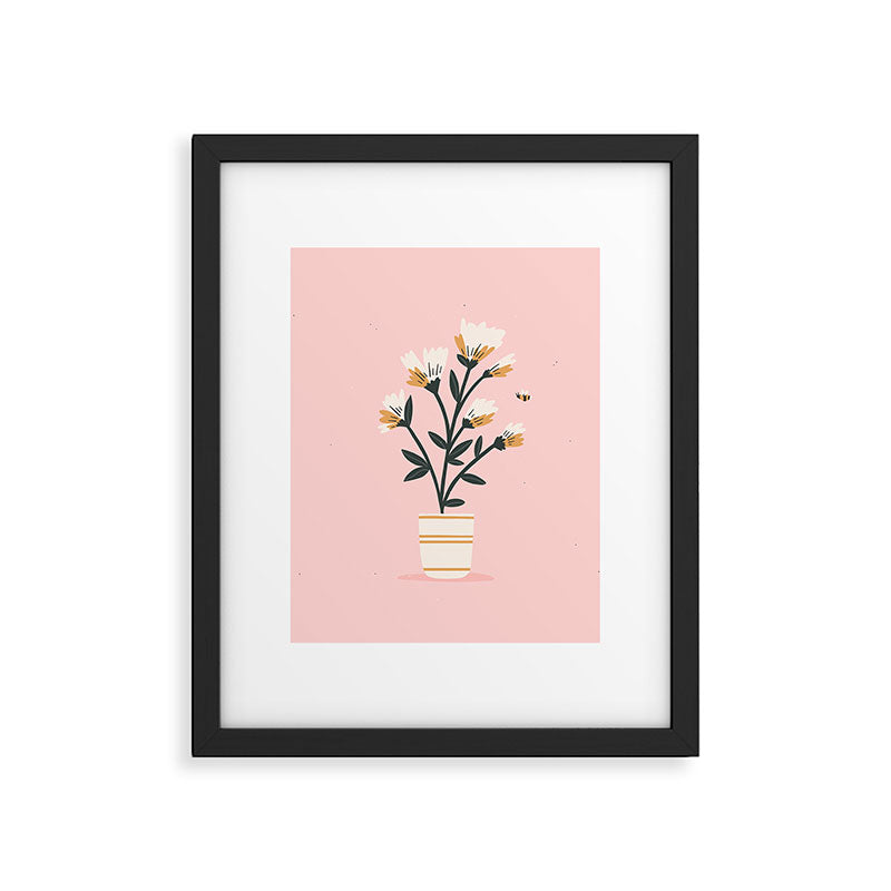 Bumble Bee Flowers Pink Framed Art Print Gallery Image 5