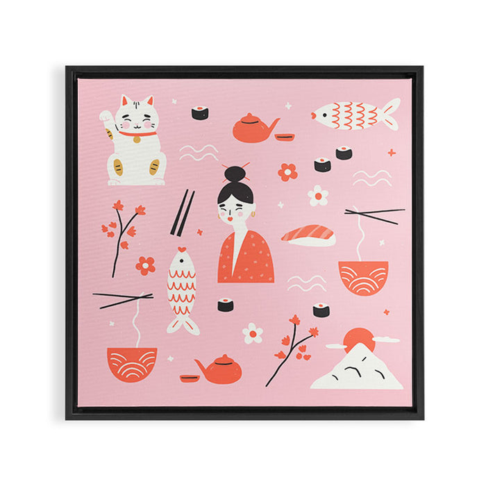 Dreaming of Japan Pattern Framed Canvas Print Gallery Image 1