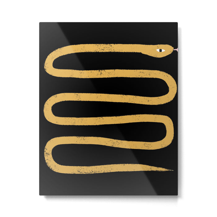 Minimal Snake Black and Gold Metal Print Gallery Image 1
