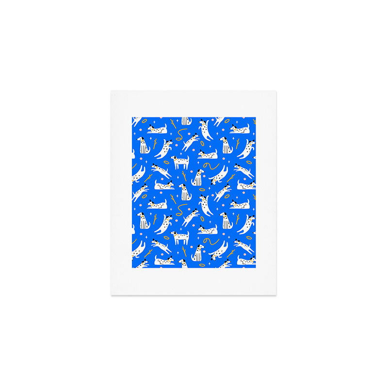 Playful Dogs Pattern Cobalt Blue Art Print Gallery Image 1
