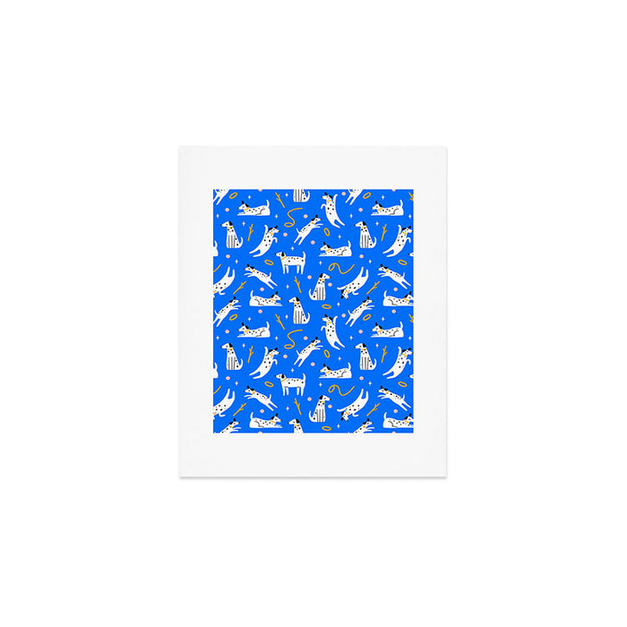 Playful Dogs Pattern Cobalt Blue Art Print Gallery Image 1