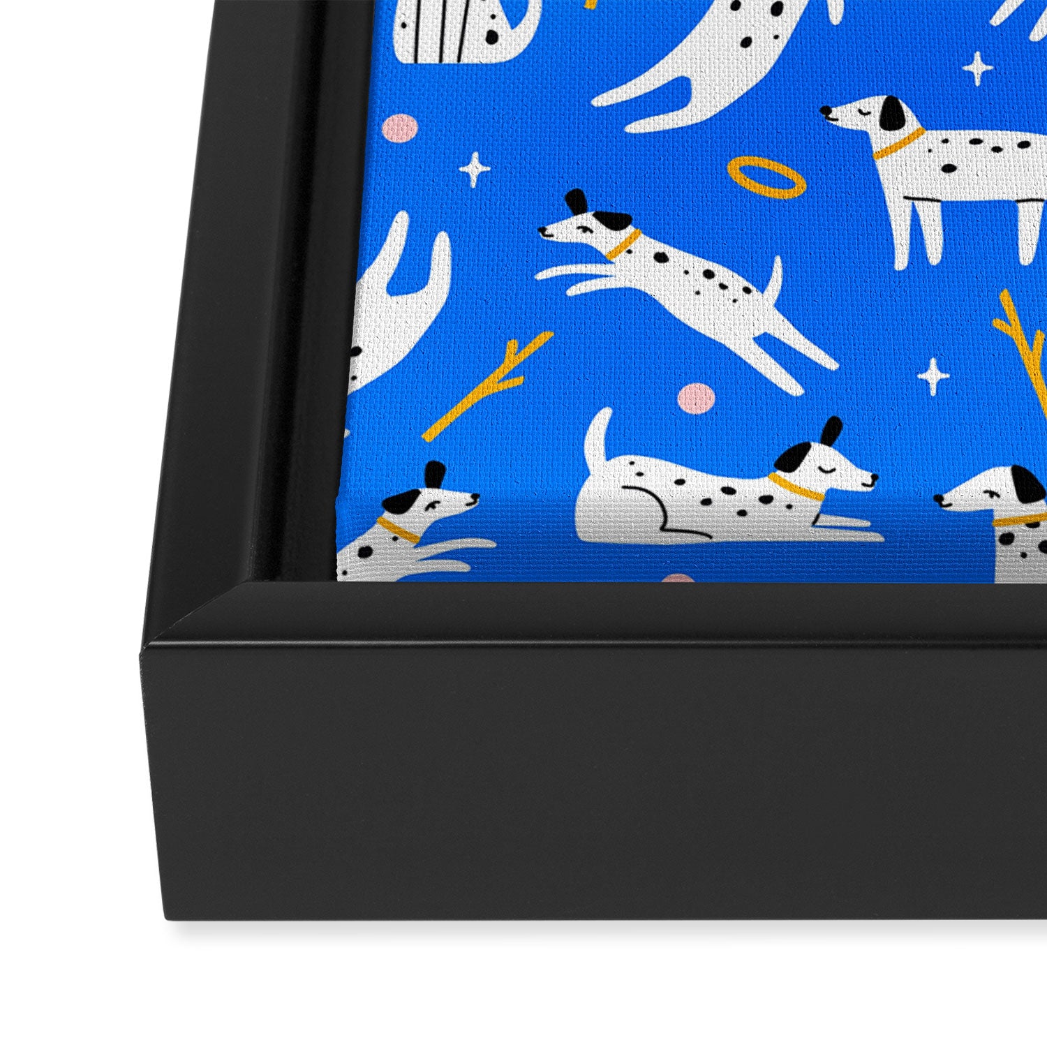 Playful Dogs Pattern Cobalt Blue Framed Canvas Print Gallery Image 3