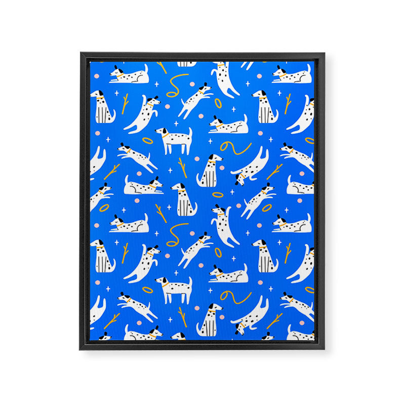 Playful Dogs Pattern Cobalt Blue Framed Canvas Print Gallery Image 8