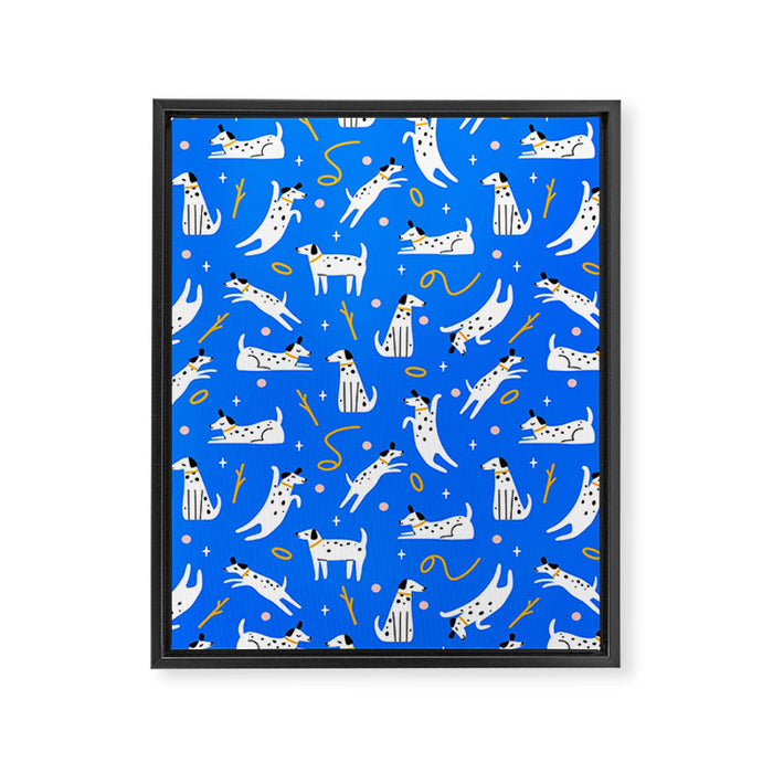 Playful Dogs Pattern Cobalt Blue Framed Canvas Print Gallery Image 1