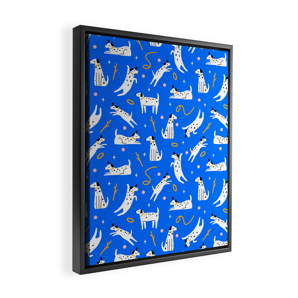 Playful Dogs Pattern Cobalt Blue Framed Canvas Print Gallery Image 2