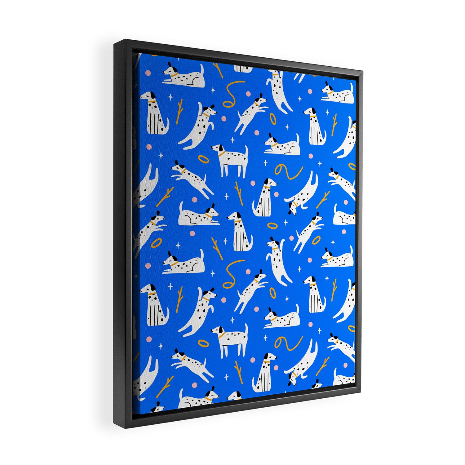 Playful Dogs Pattern Cobalt Blue Framed Canvas Print Gallery Image 2