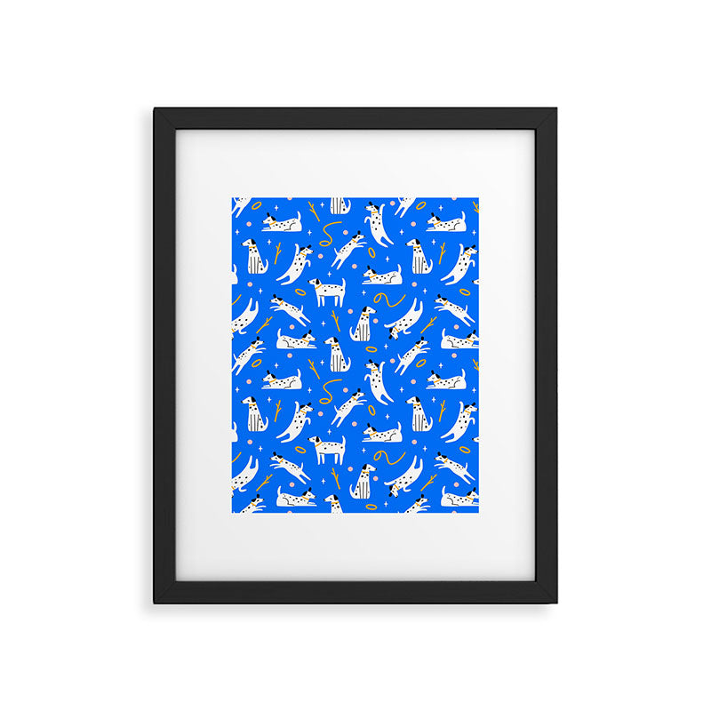 Playful Dogs Pattern Cobalt Blue Framed Art Print Gallery Image 6