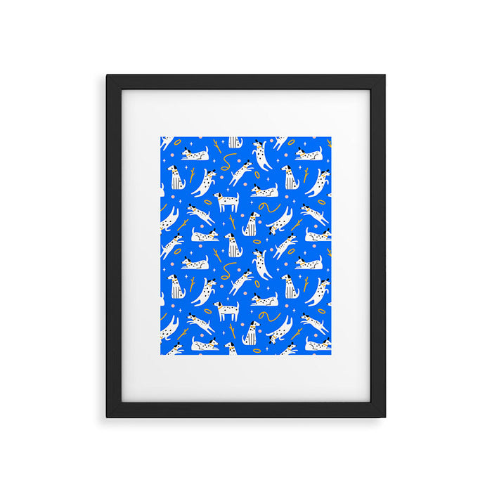 Playful Dogs Pattern Cobalt Blue Framed Art Print Gallery Image 1