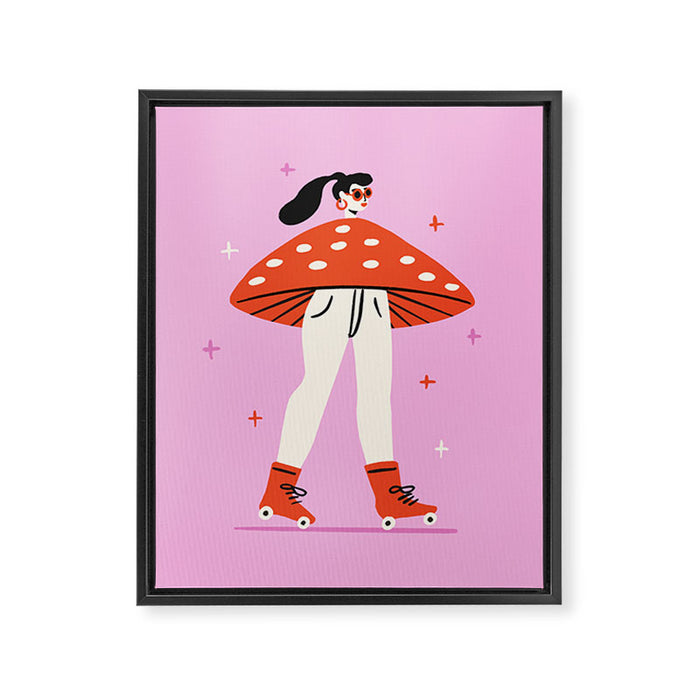 Retro Mushroom Girl Framed Canvas Print Gallery Image 1
