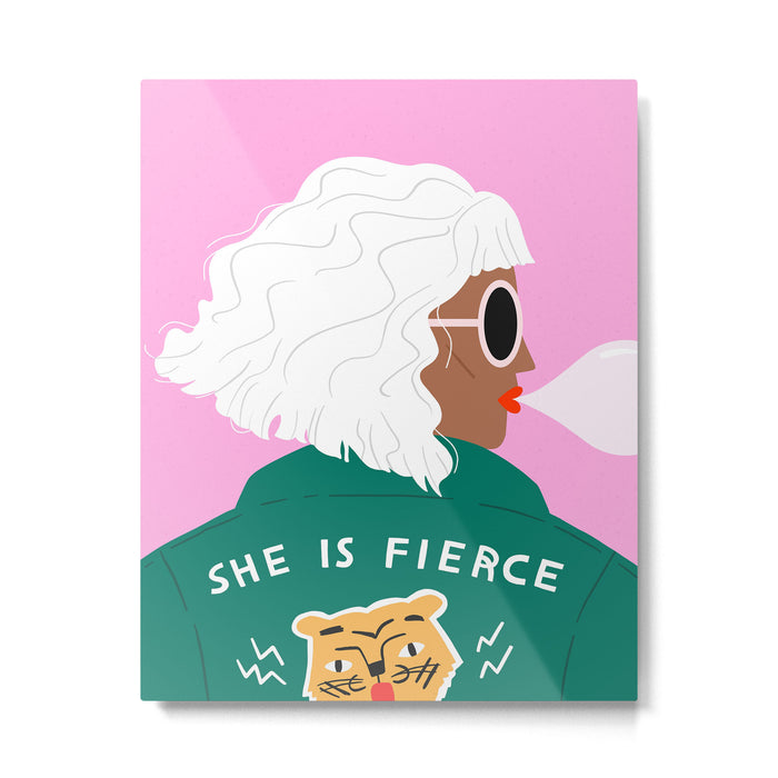 She is Fierce Pink and Green Metal Print Gallery Image 1