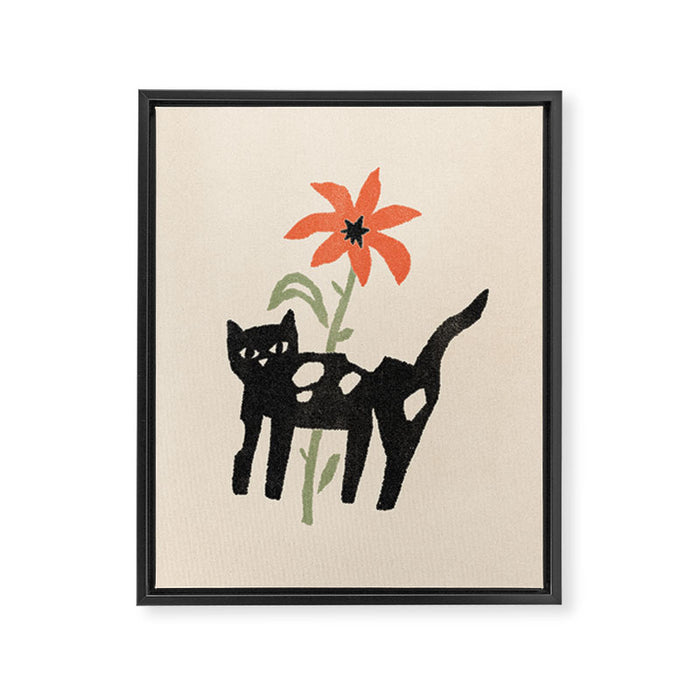 Black Cat and Flower Framed Canvas Print Gallery Image 1