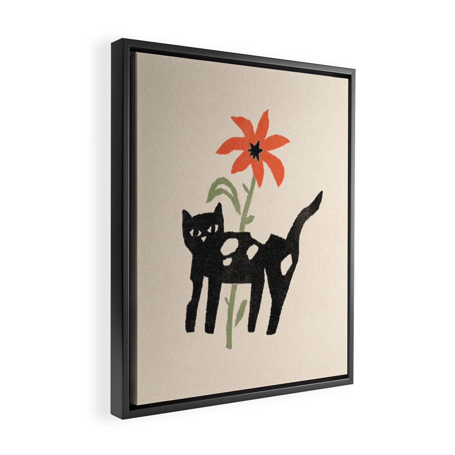 Black Cat and Flower Framed Canvas Print Gallery Image 2