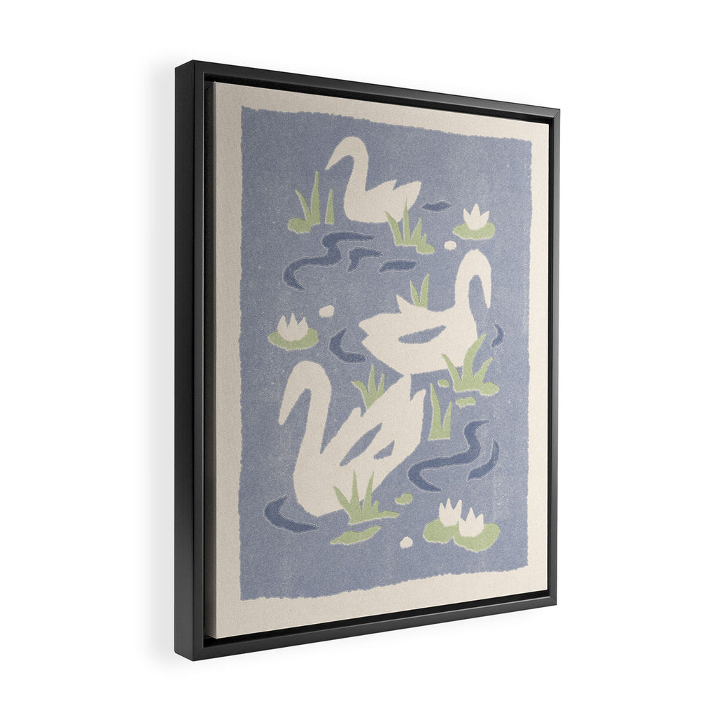 Swans Among the Lily Pads Framed Canvas Print Gallery Image 2