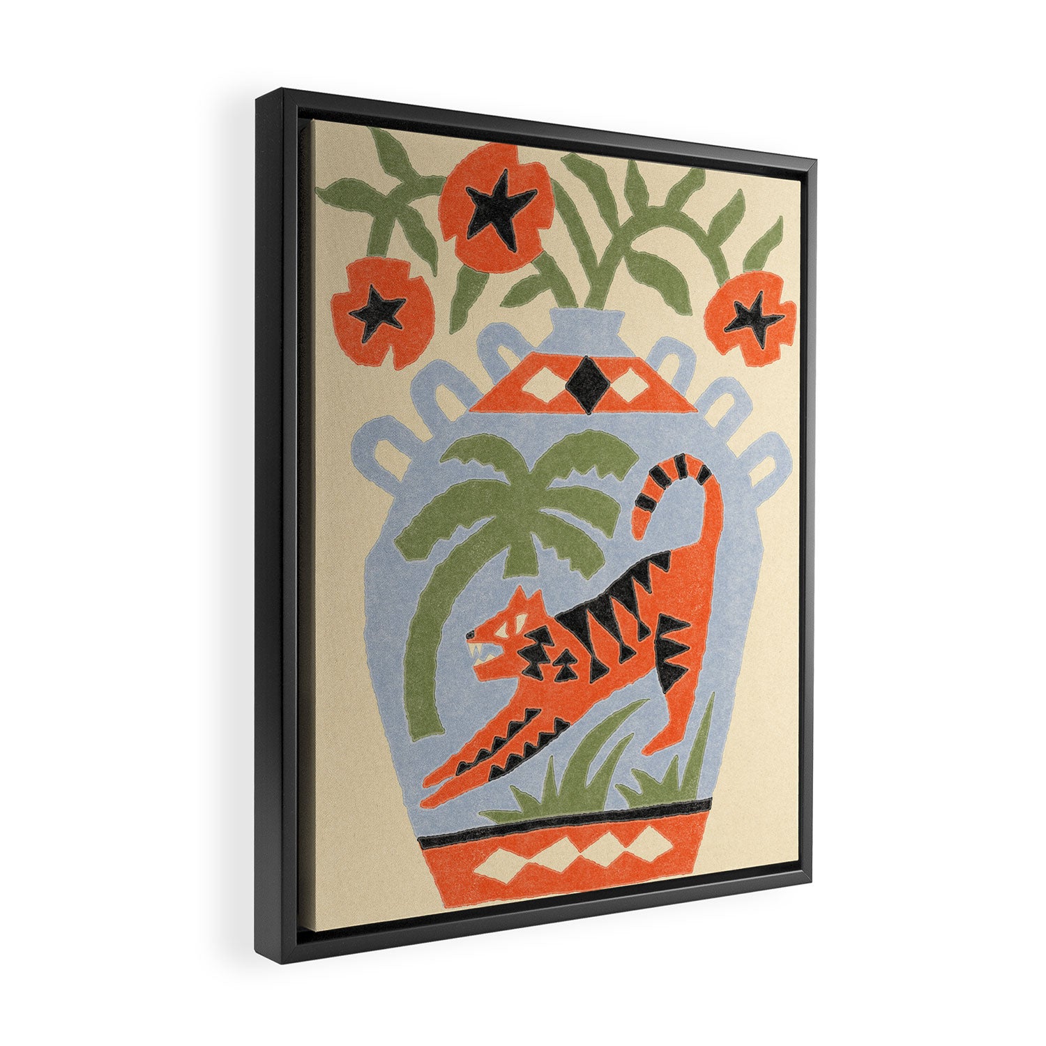Tiger and Poppies Framed Canvas Print Gallery Image 2