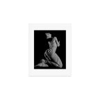 0721s-MM BW Fine Art Nude Tiger Striped Woman on Her Knees Art Print Gallery Image 1