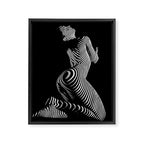 0721s-MM BW Fine Art Nude Tiger Striped Woman on Her Knees Framed Canvas Print Gallery Image 8