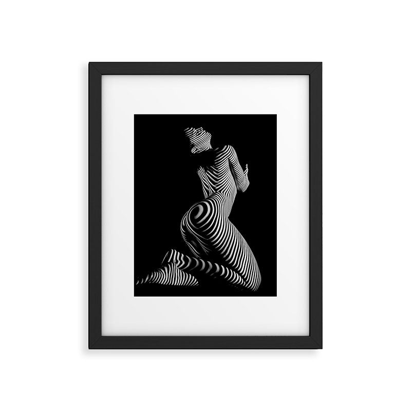 0721s-MM BW Fine Art Nude Tiger Striped Woman on Her Knees Framed Art Print Gallery Image 6