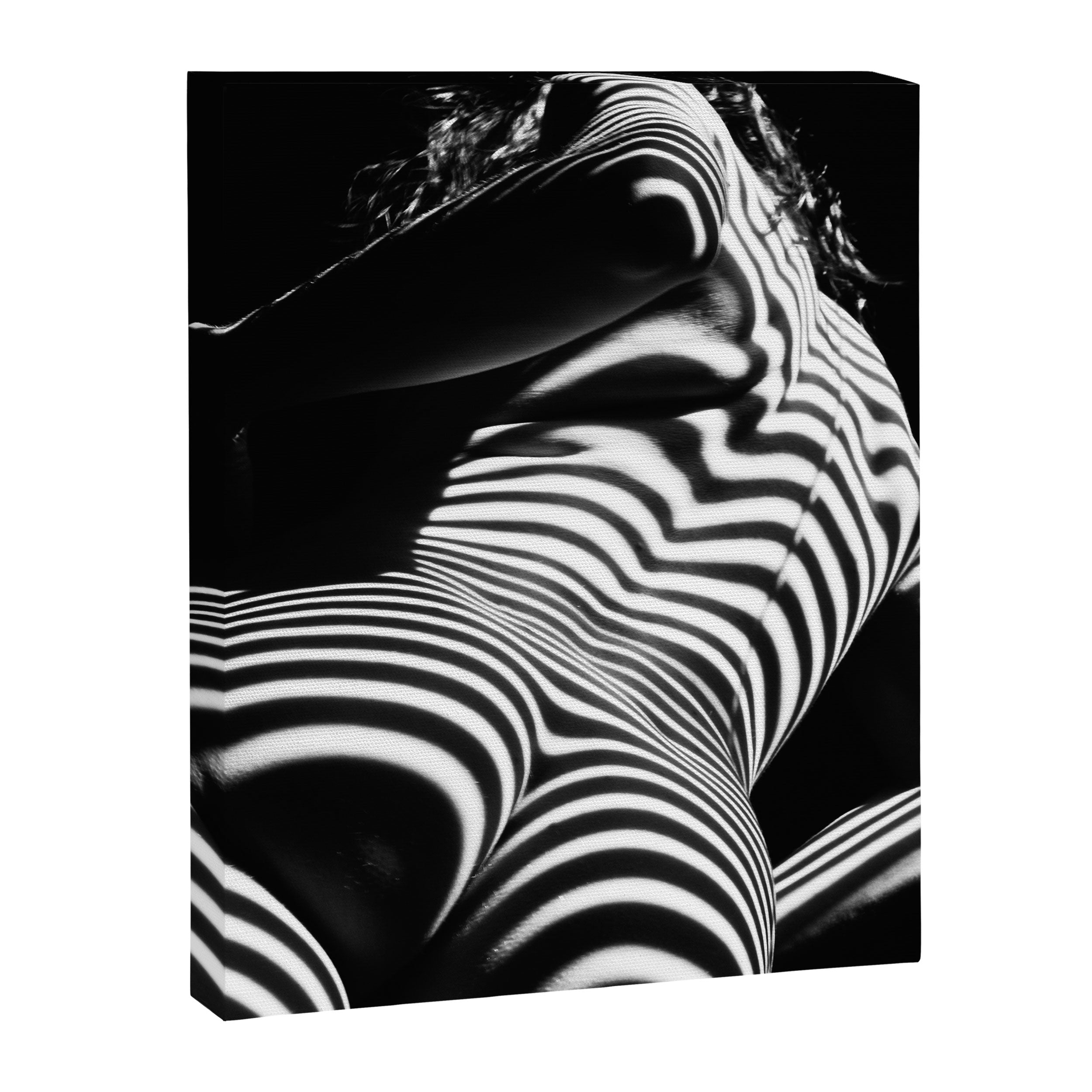 2070-AK Woman Nude Zebra Striped Light Curves around Back Butt Behind Naked Art Canvas Print Gallery Image 6