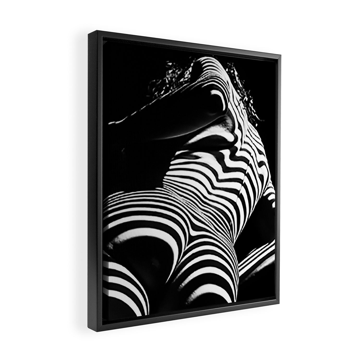 2070-AK Woman Nude Zebra Striped Light Curves around Back Butt Behind Naked Art Framed Canvas Print Gallery Image 2