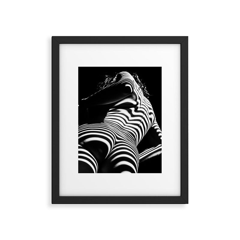 2070-AK Woman Nude Zebra Striped Light Curves around Back Butt Behind Naked Art Framed Art Print Gallery Image 5