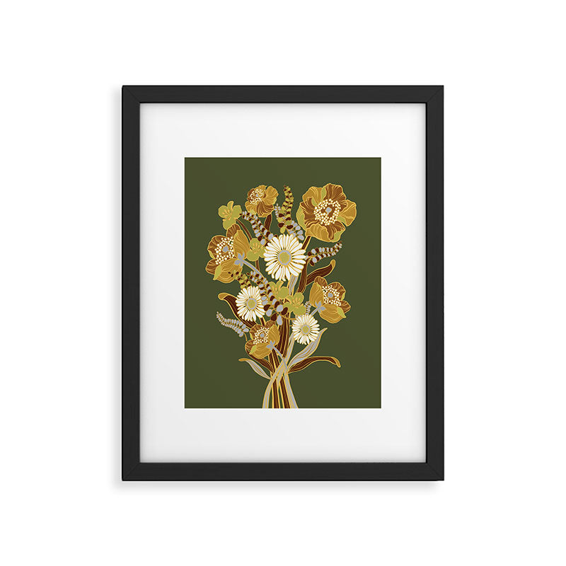70s, flowers, green, retro, vintage, floral bouquet, olive green Framed Art Print Gallery Image 5
