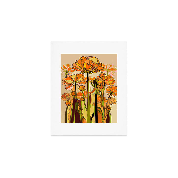 70s, Orange California poppies, mid century, 70s retro, flowers Art Print Gallery Image 1