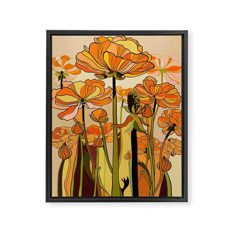 70s, Orange California poppies, mid century, 70s retro, flowers Framed Canvas Print Gallery Image 3