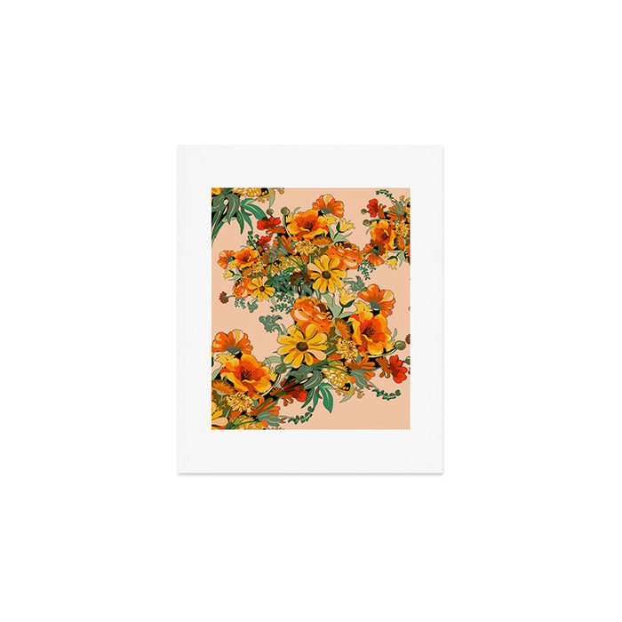 70s Pastel Floral on pink blush Boho Art Print Gallery Image 1