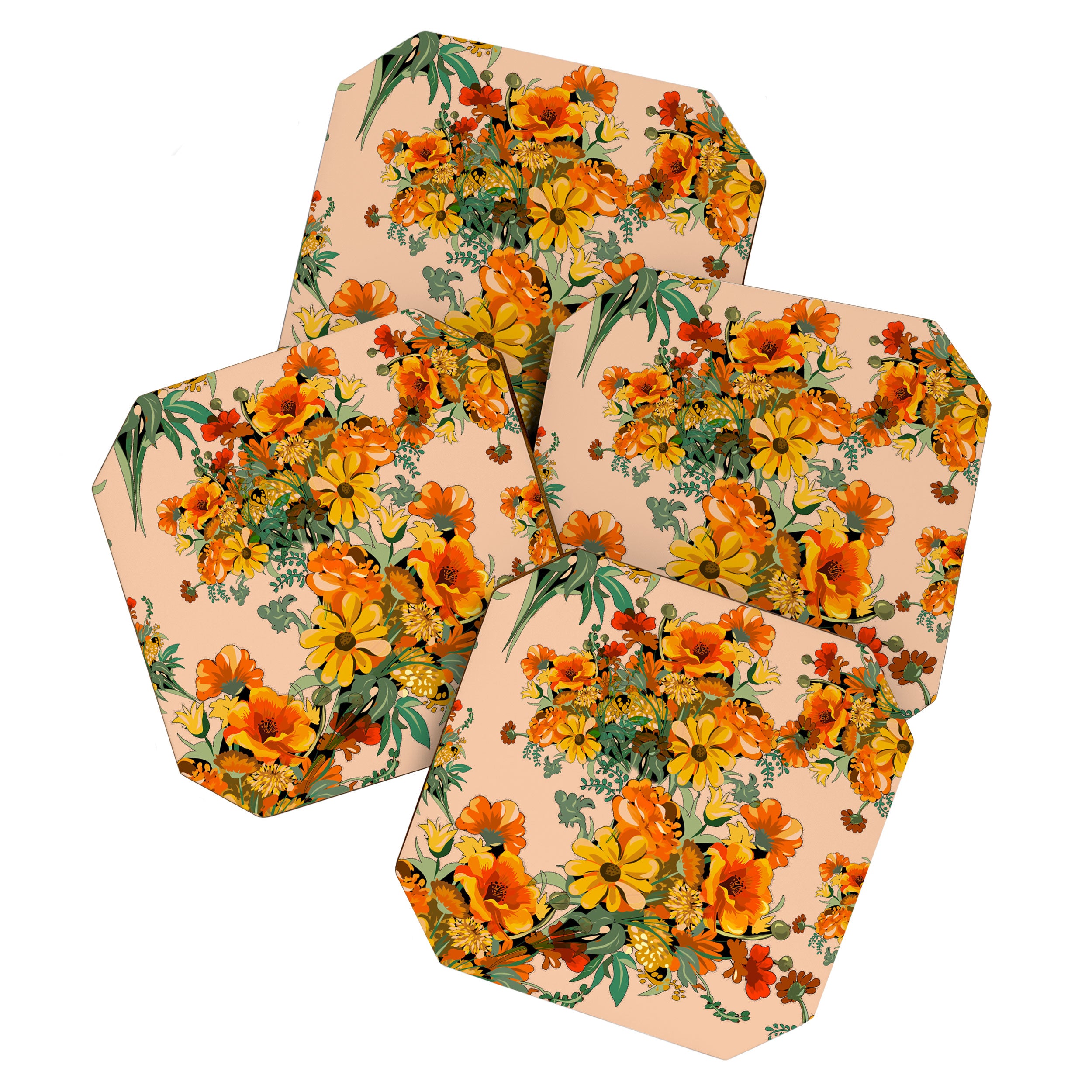 70s Pastel Floral on pink blush Boho Coaster Gallery Image 1