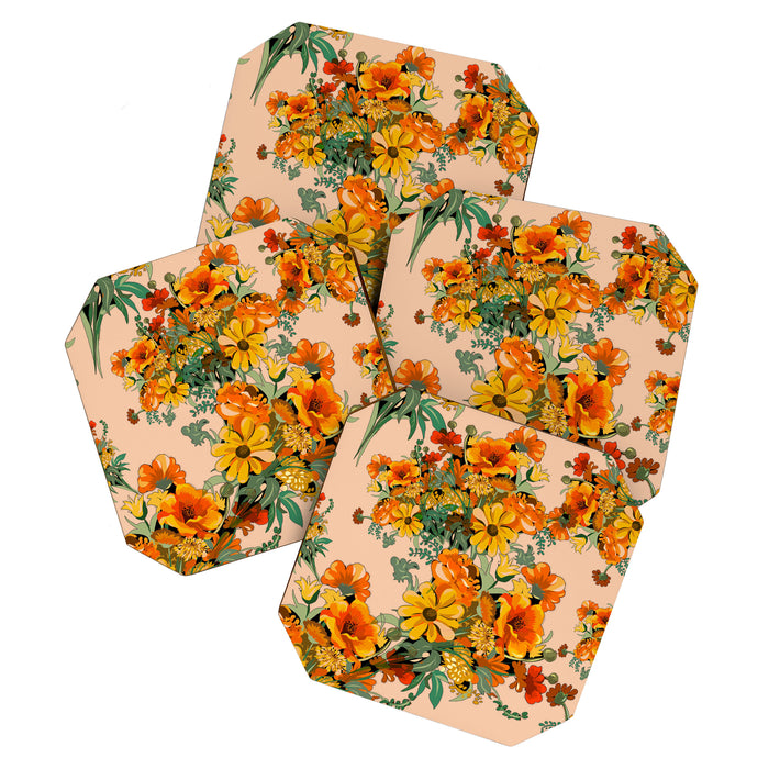 70s Pastel Floral on pink blush Boho Coaster Gallery Image 1