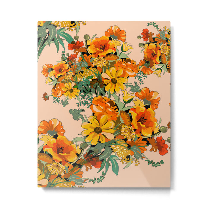 70s Pastel Floral on pink blush Boho Metal Print Gallery Image 1