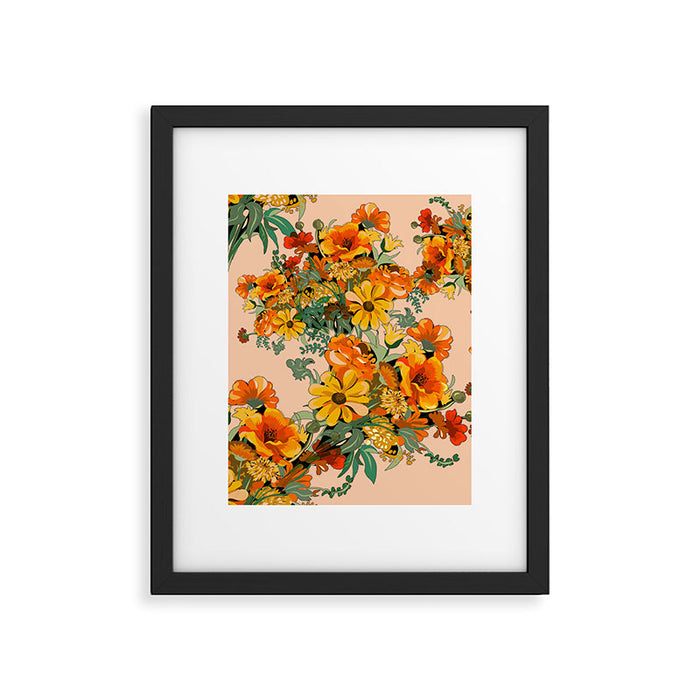 70s Pastel Floral on pink blush Boho Framed Art Print Gallery Image 1