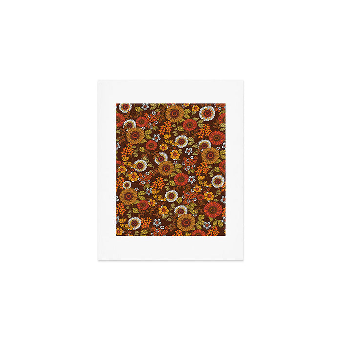 70s retro ditzy flowers, boho, browns, orange, hippie Art Print Gallery Image 1