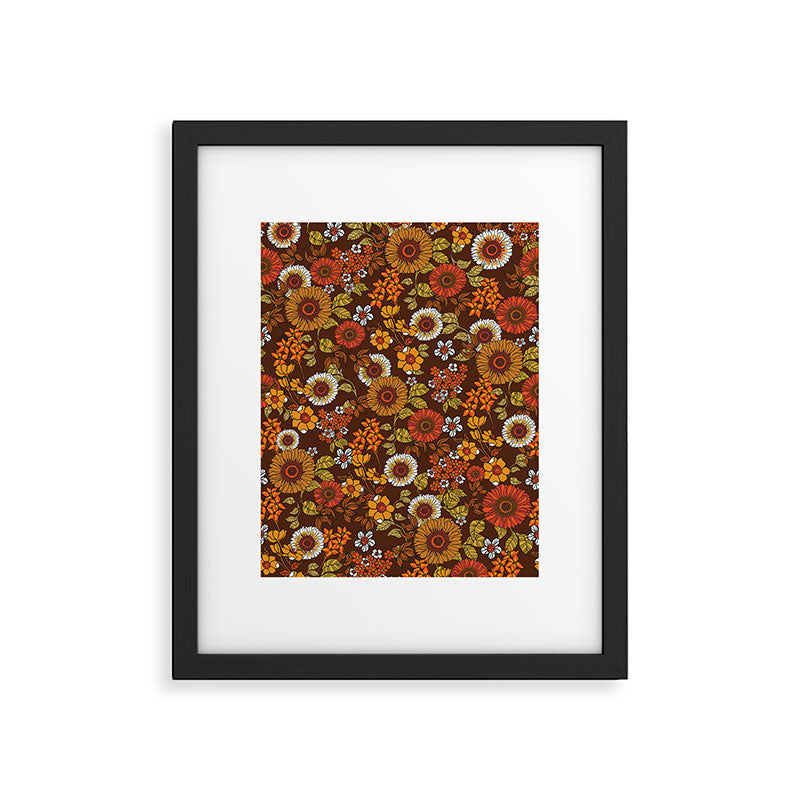 70s retro ditzy flowers, boho, browns, orange, hippie Framed Art Print Gallery Image 5