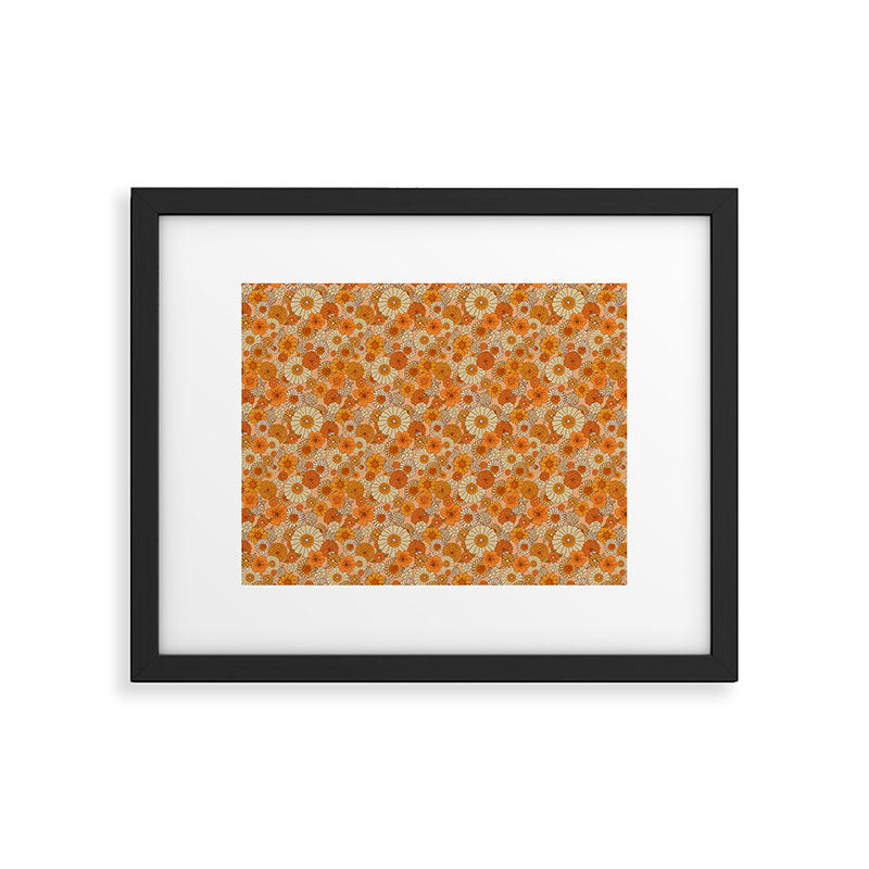 70s retro vintage daisies, flowers, orange, peach Framed Art Print Gallery Image 5