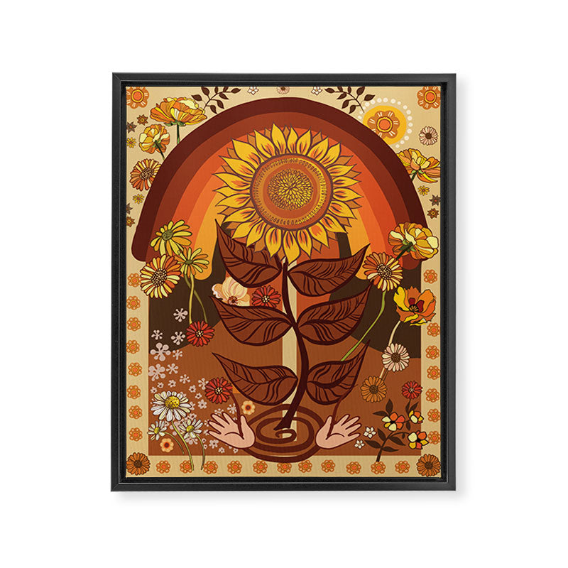 70s, Sunflower, retro, rainbow, warm colors, 60s, boho Framed Canvas Print Gallery Image 6