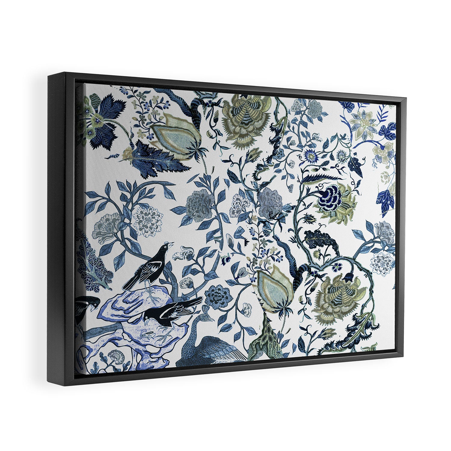 Blue vintage chinoiserie flora Framed Canvas Print Gallery Image 2