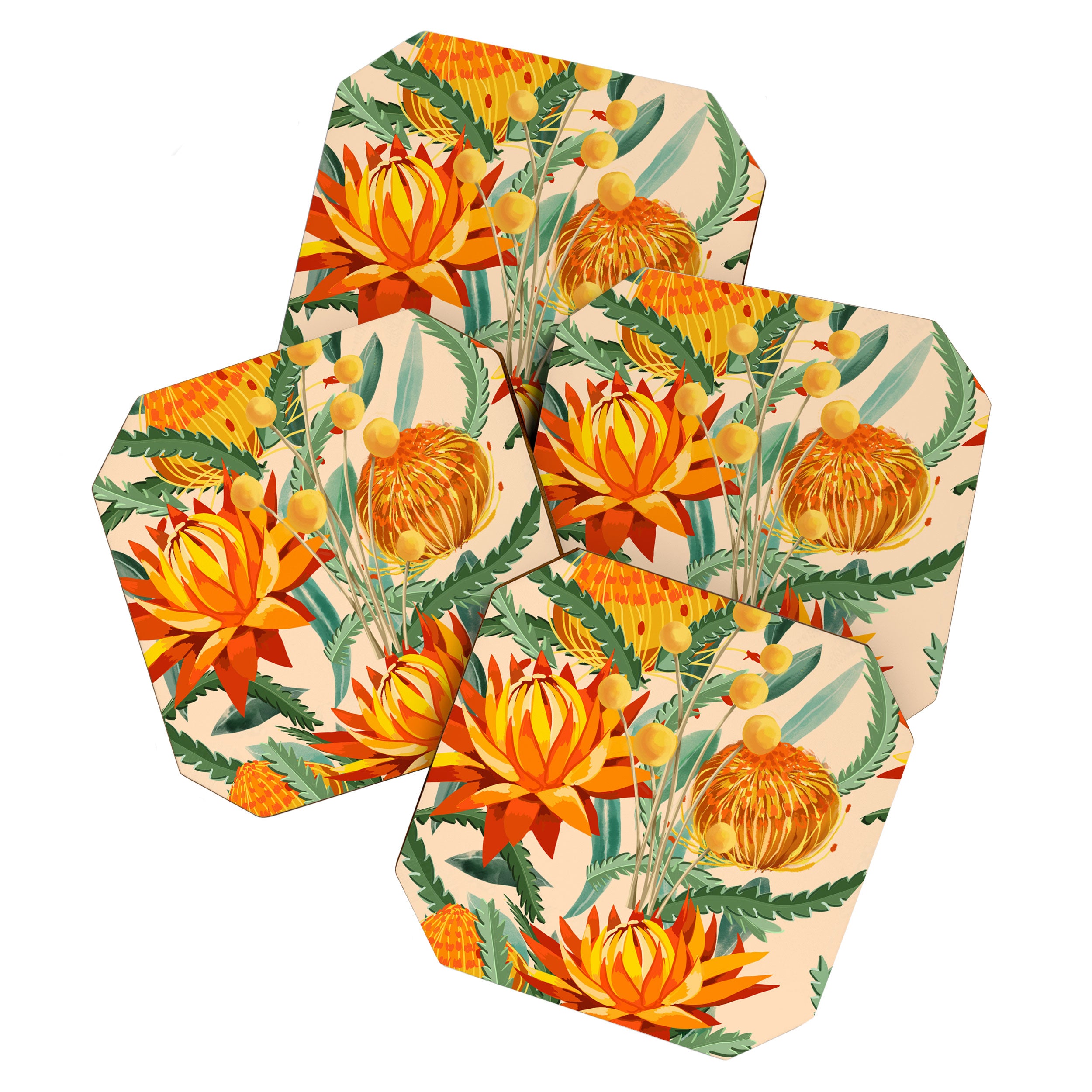 Botanical Australian natives orange on peach Coaster Gallery Image 1