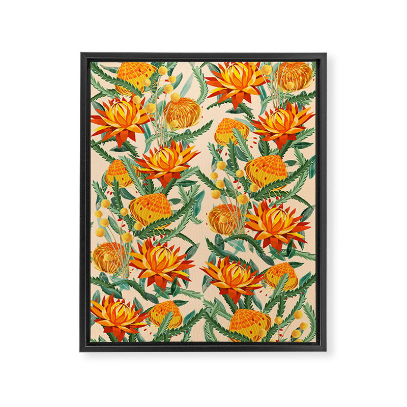 Botanical Australian natives orange on peach Framed Canvas Print Gallery Image 6