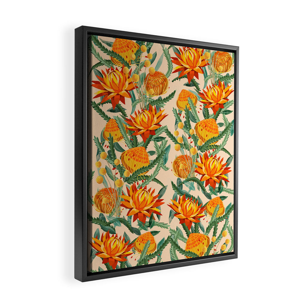 Botanical Australian natives orange on peach Framed Canvas Print Gallery Image 2