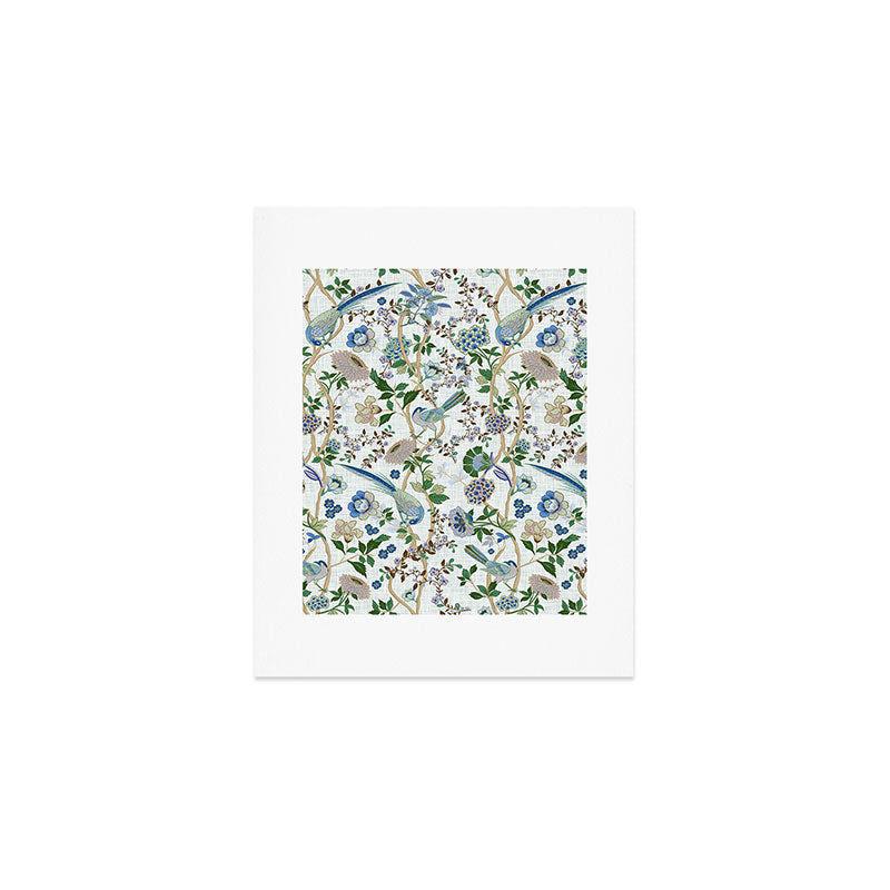 Chinoiserie birds peacock flowers leaves, romantic, vintage, retro, cozy heirloom Art Print Gallery Image 1